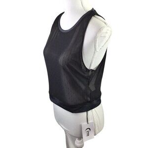 Zyia Active Luxe Mesh Crop Tank NWT Size XXL Sheer Sleeveless Black Dot Calm